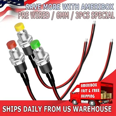 3PCS 12mm 12V 5Amp Mount Push Button Lockless Momentary ON/OFF Wired Switch • $5.99
