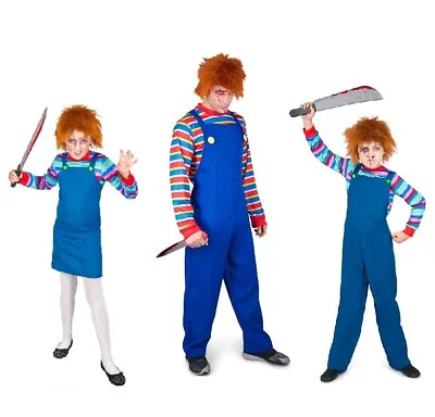 Adults Boys Girls Evil Puppet Horror Costume Chucky Outfit With Top & Dungarees • £20.25
