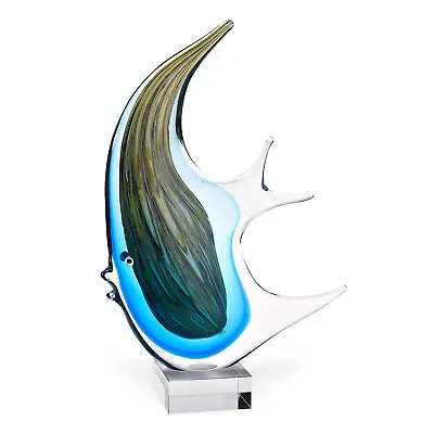 Elegant And Modern Murano Style Art Glass Figurines - Light Blue Tropical Fish • $243.99