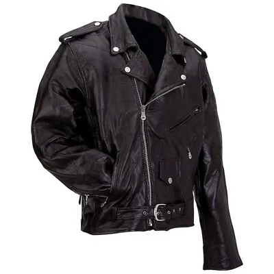 Mens Brando Motorbike Genuine Leather Jacket Black Marlon Classic Jacket Small • $99.94
