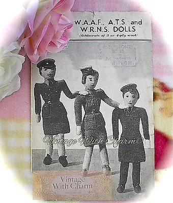 £1.99 • Buy Vintage 1940s Toy Knitting Pattern Instructions For WAAF, ATS & WRNS Dolls