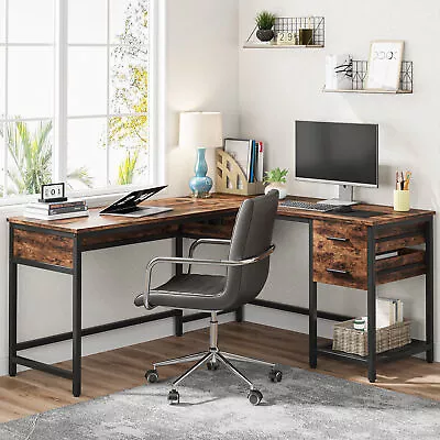 Lift Top Computer Desk With 2 Drawers Corner L-Shaped Standing Desk Home Office • $90.99