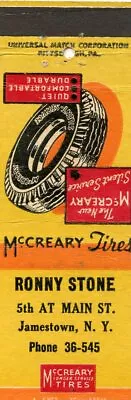 Ronny Stone McCreary Tires Jamestown New York Matchbook • $3.99