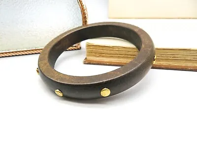 Vintage Brown Wood Gold Studded Bangle Bracelet U7 • $14.44