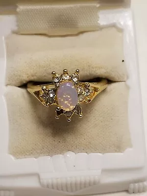 Vintage 18k Yellow Gold Plated Opal And Clear Crystal Cluster Ring • $11.99