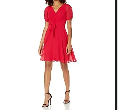 DKNY Knot Sleeve Fit & Flare Wrap-a-round Style Dress Scarlett Women's Size 16 • $24.98