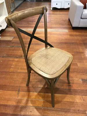 Dining Chair Oak With Metal Strap French Provincial Cross Back Seat Cafe Style • $129