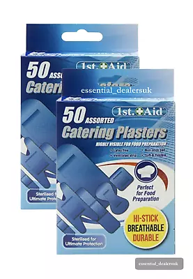 100 Catering Blue Assorted Plasters Flexible Breathable Latex Free High Visible • £4.29