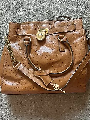 Michael Kors Hamilton Satchel Bag With Gold Chain - Orange Ostrich • $85