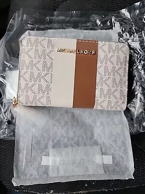 Michael Kors Logo Jet Set Small Colorblock Stripe Zip Around Card Case Msrp $78 • $40