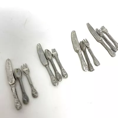 Metal Flatware Dollhouse Miniature Accessories 4 Spoon 4 Fork 4 Knife Set Of 12 • $9.99