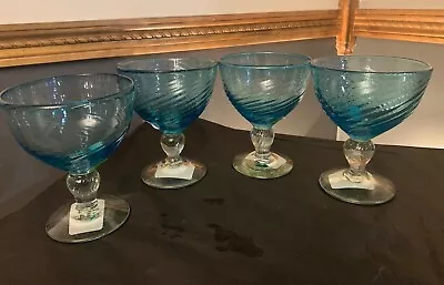 Mariposa Blown Goblet Recycled Blue Glass Optic Swirl Cocktail Mexico-qty 4-nwt • $42.99