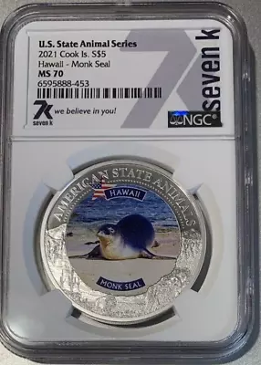 2021 NGC Silver 1 Oz. MS70 State Animal Series Hawaii Monk Seal $5 • $181