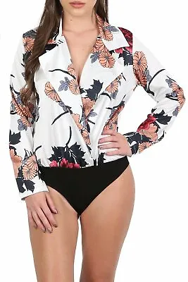 Satin Floral Wrap Stretch Top / Bodysuit Women's • £6