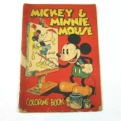 Vintage 1933 Mickey & Minnie Mouse Oversize Coloring Book Saafield #979 RARE • $99.99