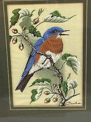 £29.35 • Buy Vintage J. & J. Cash Art Gold Framed Jacquard Loom Woven Eastern Bluebird 