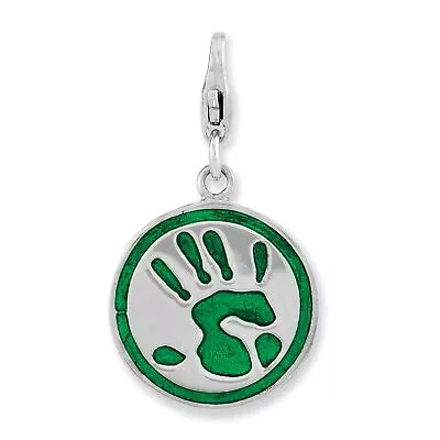 Sterling Silver 3-D Go Green Recycle Handprint Clip On Charm Pendant • £43.69