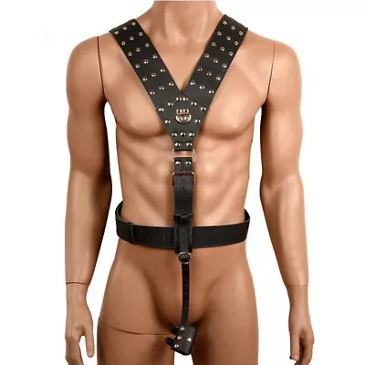 Lock Men Male Leather Full Body Chest Harness Fancy Belt O Ring Clubwear Costume • £35.99