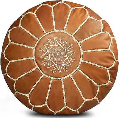 Vintage Round Boho Goat Leather Handmade Pouf Unstuffed Claasic Footstool • $110.66