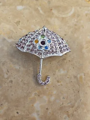 Monet Signed Multicolored Rhinestones Crystals Umbrella Brooch Pin Rainy Days • $9