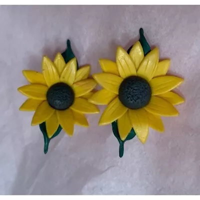 Vintage Clay Sunflower Earrings Sun Flower Sunflowers Flowers Boho Retro Yellow • $18.49