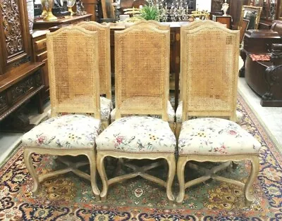 Set Of 6 French Oak Wood Louis XV Rush Back New Upholstery Dining Chairs • $2400