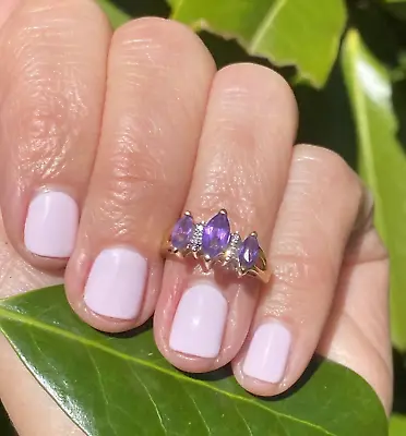 Vintage Diamond Amethyst Ring Estate Fine Jewelry Pre-Owned 14K Gold Size 5.25 • $420