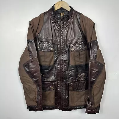 Vintage Timberland Leather Jacket Motorcycle Brown Millerain Mens Medium • $186.62