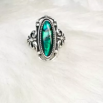 Abalone Sterling Silver Ring Ornate Twisted Rope Bezel Set Oval 925 Size 6 • $58