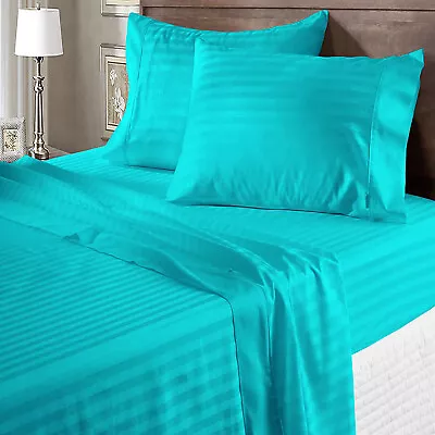 100% Cotton Extra Deep Pocket Marvelous Bedding Aqua Blue Stripes Choose Item • $90.24