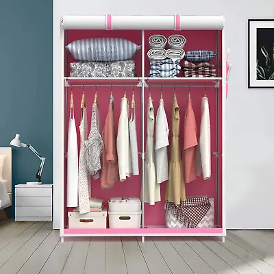 2023 Large Canvas Wardrobe With Metal Frames Shelves For Home Clothes Storage • £19.98