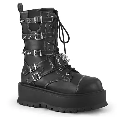 Black Platform Cyber Punk Goth Lace Up Mens Combat Boots Spikes Studs 9 10 11 12 • $119.95