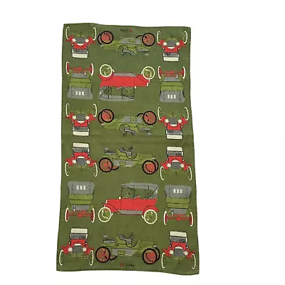 Vintage Vera Neumann Linen Tea Towel Old Cars Model T Olive Green • $39.99