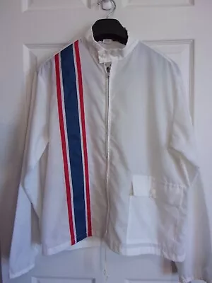 M~Vintage Swingster Cafe Racer Zip Windbreaker Jacket~White/Red/Blue~USA~Flaws • $10.50