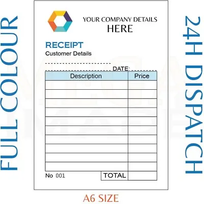 Personalised Duplicate A6 Receipt Book / Pad Print / Ncr / Invoice / Order • £7.50