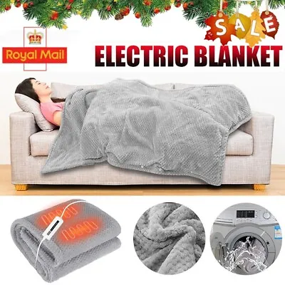 Luxurious Electric Heated Throw Soft Fleece Grey Over Blanket Double Single UK • £27.99