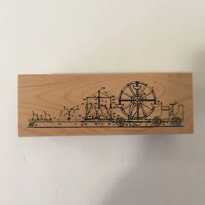 Wooden Rubber Stamp - Fair Train With Ferris Wheel Merry Go Round • $12