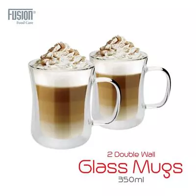 2 X Double Walled Glasses 350ML Or 450ML For Latte Coffee Tea Glass Mugs Wall • £12.99