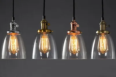 Vintage Industrial Cafe Glass Brass Chrome Pendant Lamp Shade Light Fixture + Bu • £24.99