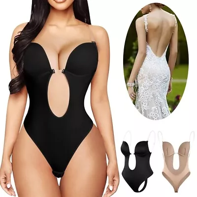 Fajas Colombianas Invisible Bra U Plunge Body Shaper Backless Thong Shapewear US • $20.79