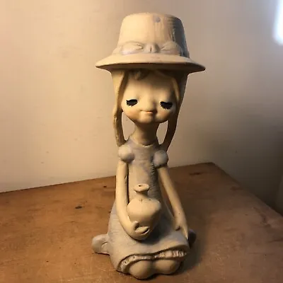 Vintage 1970 Uctci Girl Figurine W/vase & Hat 9-1/2” H Handmade Stoneware Euc • $10