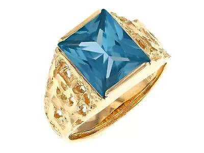 10k Or 14k Yellow Gold Mens Rugged Design March Simulated Aquamarine Ring • $739.99