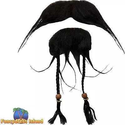 Wicked Caribbean Pirate Beard & Moustache Tash Set Adults Fancy Dress • £3.89