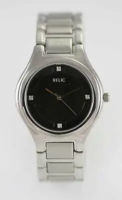 Relic Watch Mens ALL Stainless Steel Silver Water Resistant 30m Black Quartz • $29.93