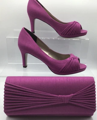 £49.99 • Buy Jacques Vert Peep Toe Shoes Size 5 With Matching Bag.Magenta Very Good Condition