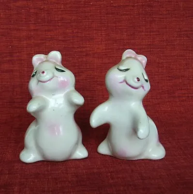 Vintage Van Tellingen Bunny Hug Salt & Pepper Shakers Pink & White • $8.95