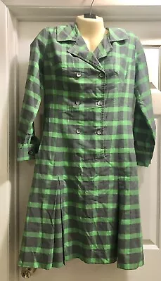 VTG 1950s Avalon Classics Green/Grey Plaid Flapper Style Dress Cotton Blend 12 • $12.99