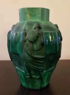 Antique Art Deco Malachite Green Czech Ingrid Glass Vase • $543.22