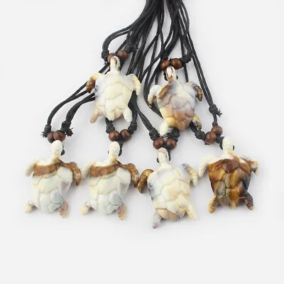 12Pcs Brown Faux Yak Bone Sea Turtle Tortoise Amulet Pendant Necklace Adjustable • $11.99