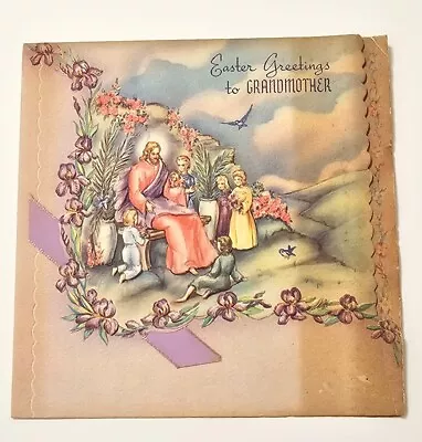 Vintage Easter Greeting Card   Easter Greetings To Grandmother   Religious  40's • $6.99